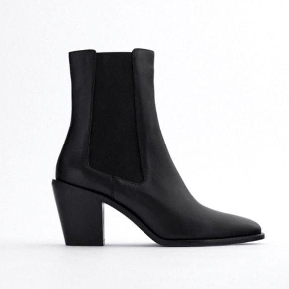 Zara Shoes - NWT Zara Leather Heeled Cowboy Ankle Booties